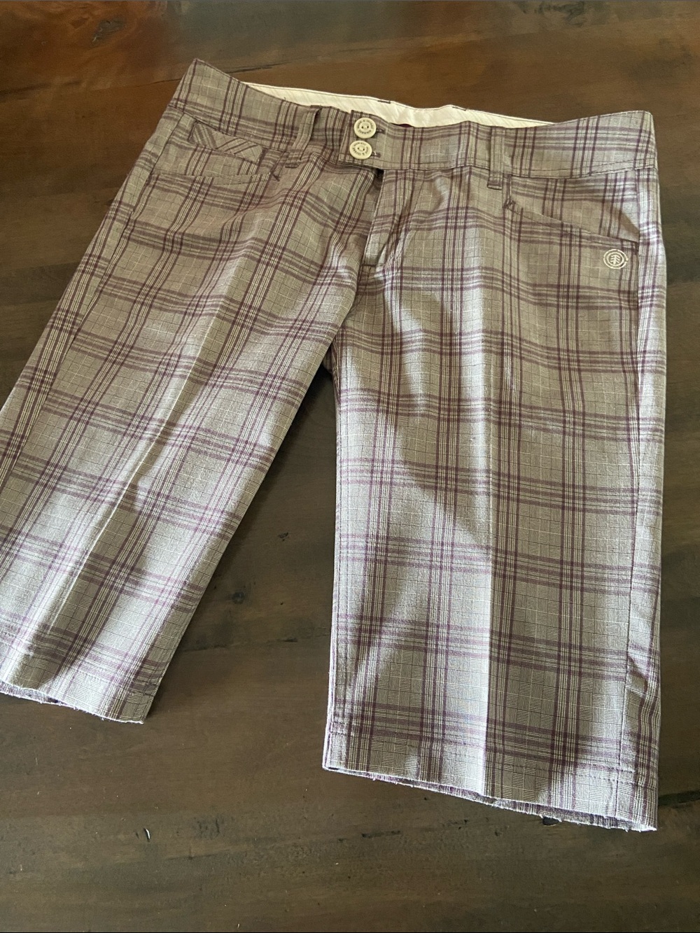 Juniors Element Plaid Knee-Length Board Shorts - Light Gray and Purple
